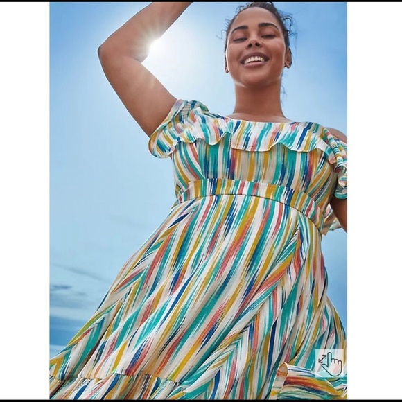 torrid Dresses & Skirts - Torrid Cold Shoulder Multicolor Striped Gauze Dress